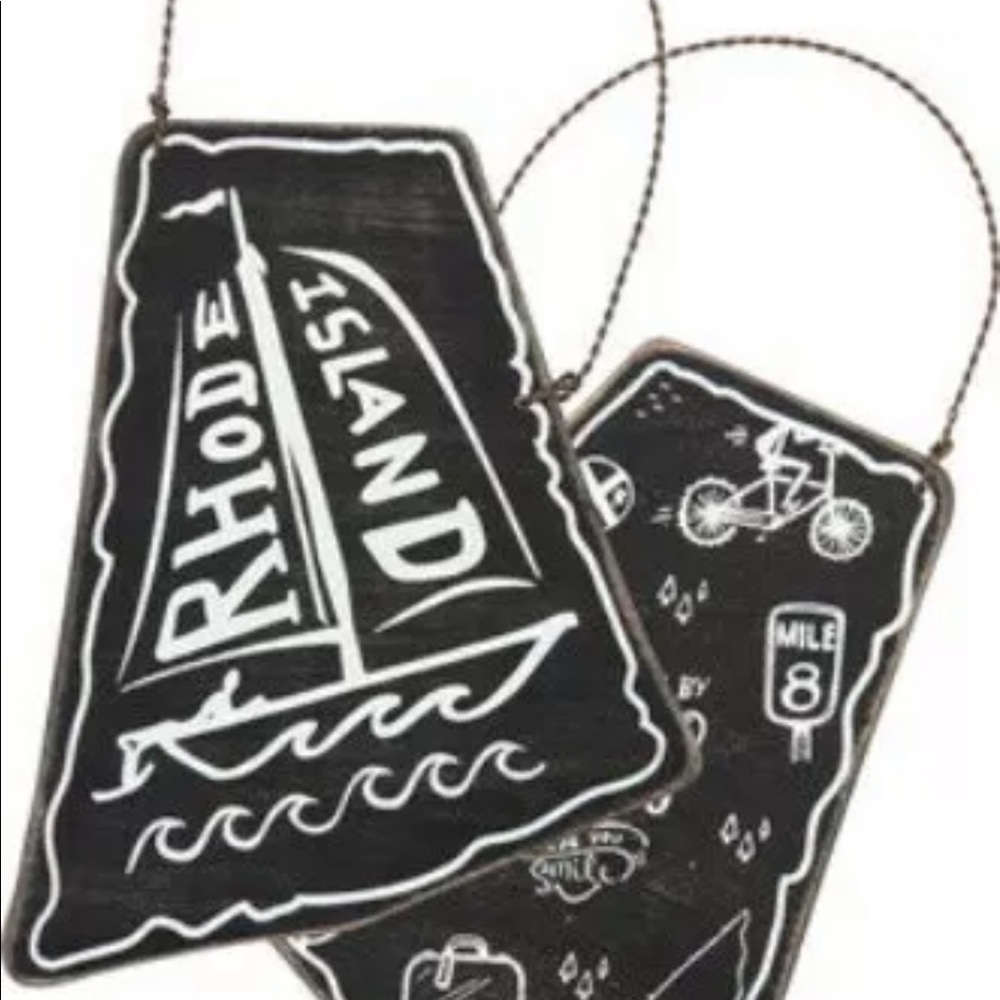 Set of 2 Rhode Island State Shape Wooden Ornament